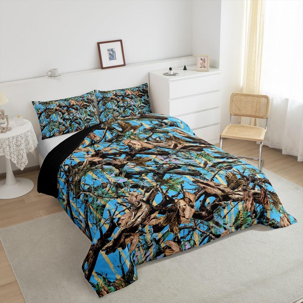 Tree Branches Comforter Set for Kids Boys Girls Wild Hunting Leaf Comforter Twin Size Bedding Set Bedroom Decor Nature Theme