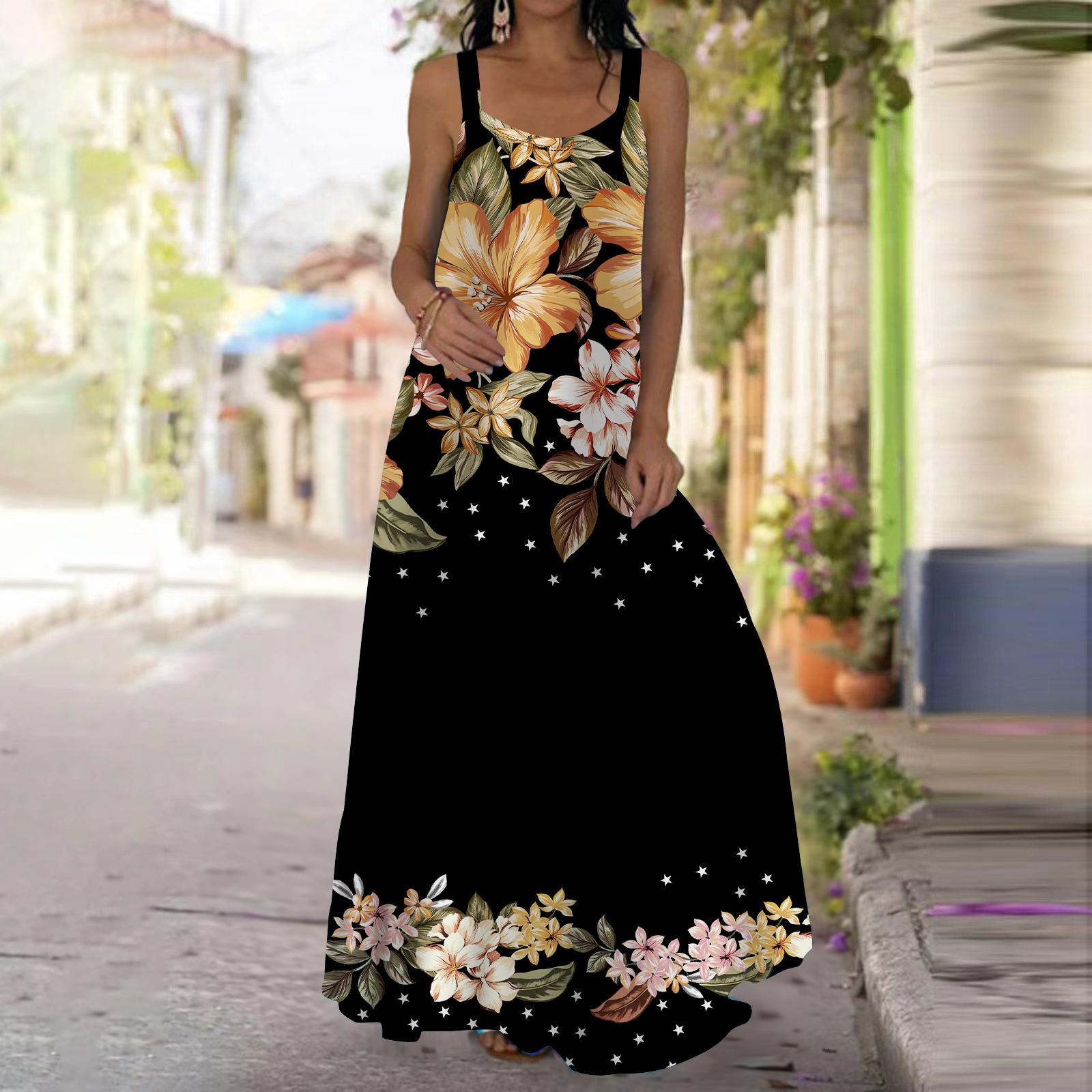 

Женское платье-комбинация Длинное платье макси Фиолетовое платье со звездами и цветочным принтом Весна и лето Для отдыха и отпуска 8XL оранжевый