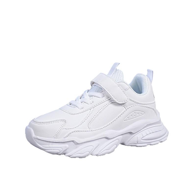 Kids' Spring Sports Shoes: Non-Slip Soft Sole Running Sneakers, White Leather, Casual Fashion for Boys & Girls