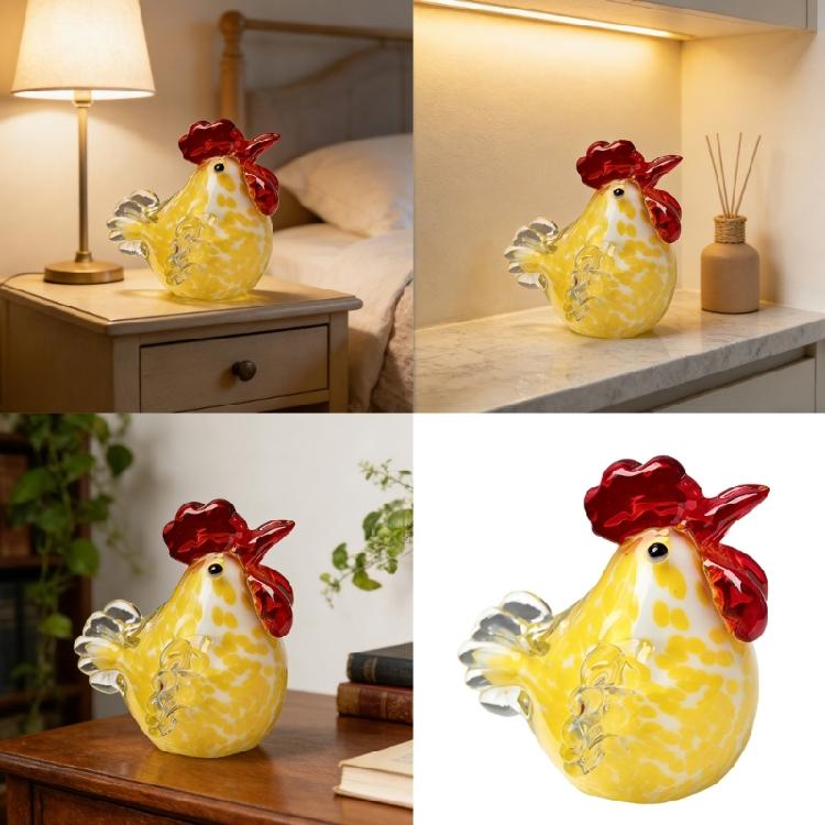 Figure di Gallo Seduto Galline in Vetro Soffiato Statua Sculture di Animali Figura Decorativa da Collezione Arredamento per la Casa