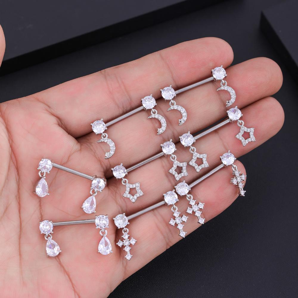 2 bucăți drăguț urs fluture dangle piercing mamelon oțel inoxidabil cruce stea agățat mamelon scut barbell pentru femei inele mamelon