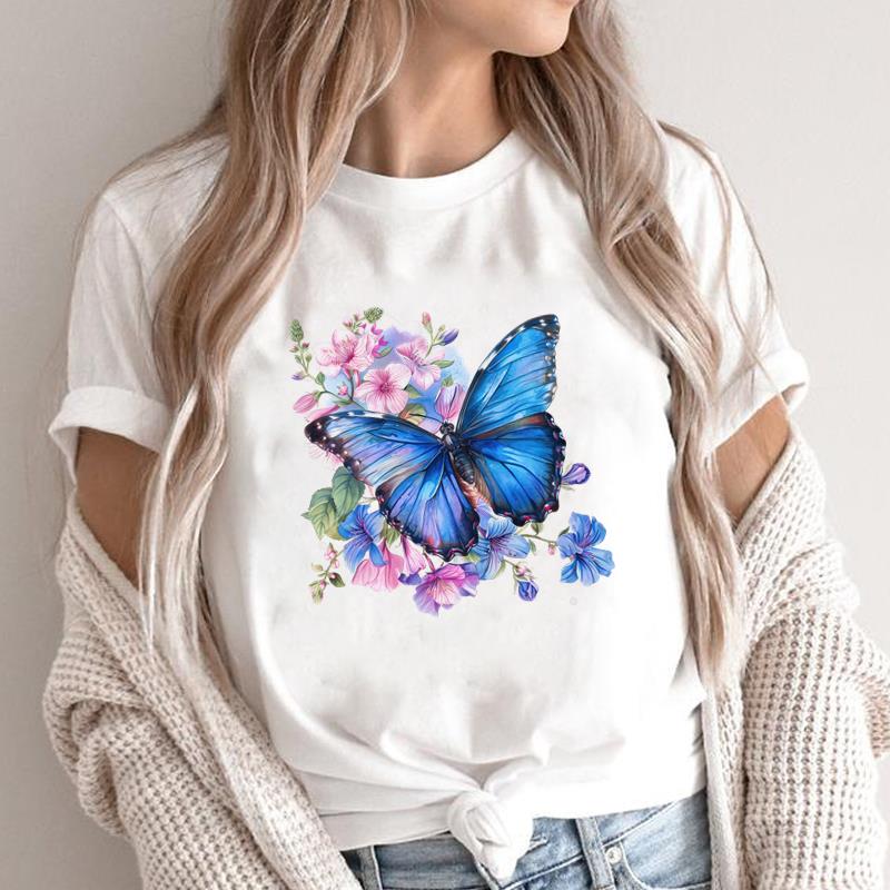 (Asian Size) T leopard flower Graphic Female Women's Clothing Top O-neck Tee Fashion Print Casual Short Sleeve T-shirts 