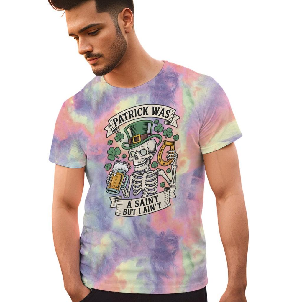Unisexs St Patricks Day Shirt Patrick Was A Saint I Aint Print TShirt Irish Day Shirt Funny Skeleton Shamrock Leaves Graphic Tee