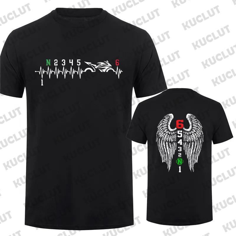 1N23456 Motorcycle Gear Biker Heartbeat Retro Printed Men's New T-shirt Fashion Casual Loose Summer Tshirts Short Sleeve T-shirt