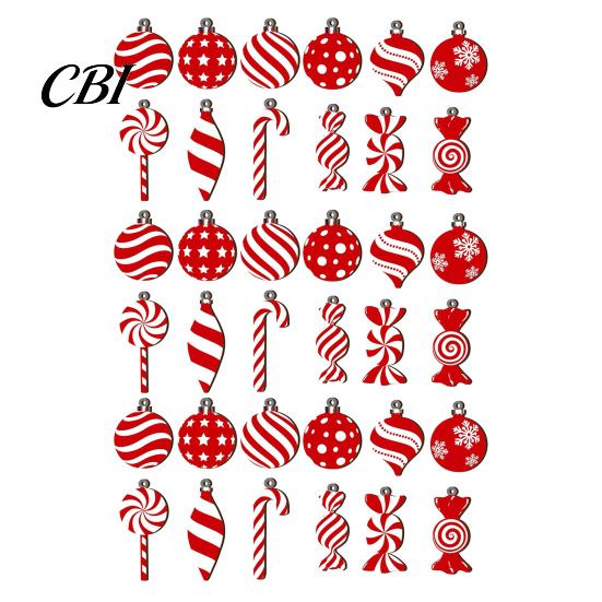 Seasonal Tree Ornament Set 12/24/36 Pcs Wooden Candy Cane Christmas Ornaments, Hanging Lollipop Ball Decor, Double-Sided Indoor Holiday Party Supplies