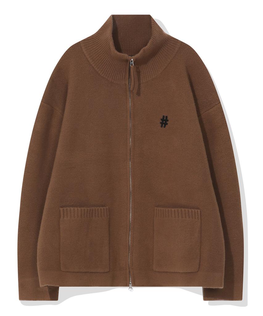 BEENTRILL Essential Turtleneck Two-Way Knit Zip-Up (Camel)