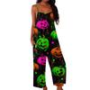 Women's Halloween Print Jumpsuit Casual Loose Fit Sleeveless Spaghetti Strap Wide Leg One Piece Romper for Seasonal Wear