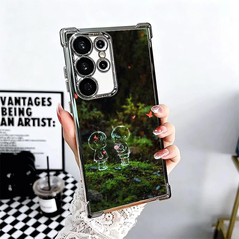 Nature Cute Child Painting Style Soft Phone Case For Samsung Galaxy S26 Ultra S25 Edge S24 FE S23 Plus S22 S21 + S20 Plating Ant