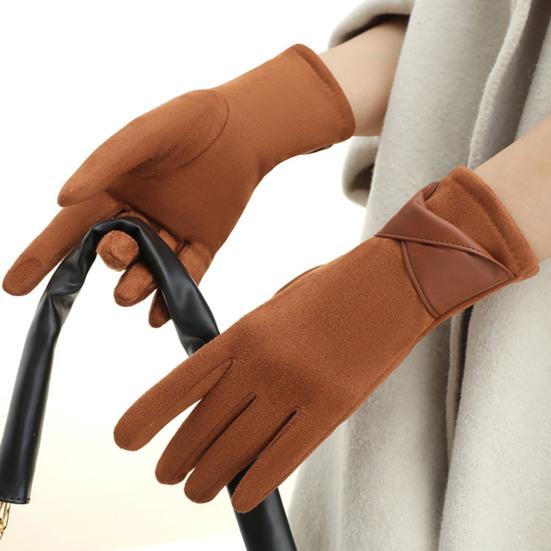 Women Suede Winter Gloves Touch Screen Thermal Gloves Plush Lining Warm Gloves for Travel Commuting Driving Dating