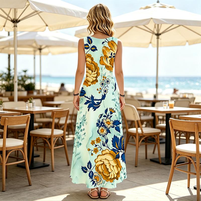 Women's Sleeveless Maxi Dress,Lightweight Flowy A-Line Fresh Style,Versatile for Summer Casual,Daily Commute & Girls' Day Out