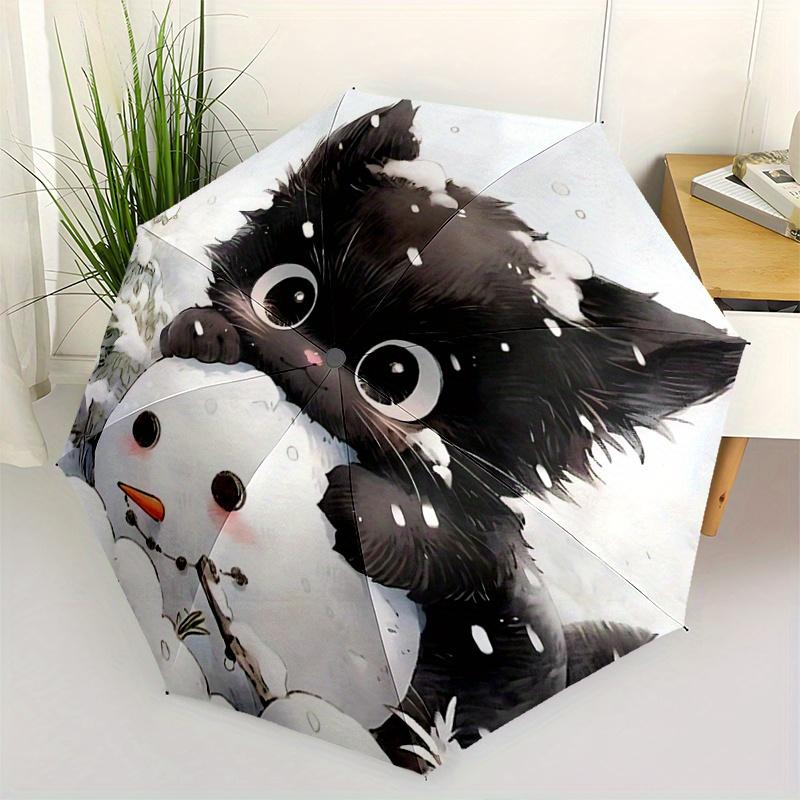 

1pc Snowman & Cute Cat Fully Automatic Folding Portable Umbrella, 8 Iron Frames, Three-Fold Design, Suitable for All Seasons, Suitable for Outdoo