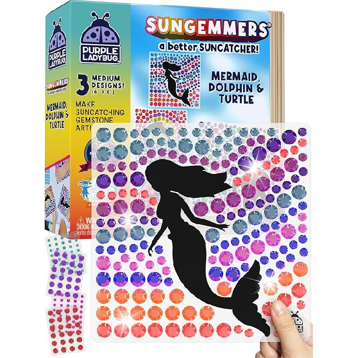 PURPLE LADYBUG SUNGEMMERS Suncatcher Gem Art for Kids - Fun Valentines Day Crafts for Ages 6-12, Birthday Gift for Girls 6-8, 8-12, Arts & Crafts