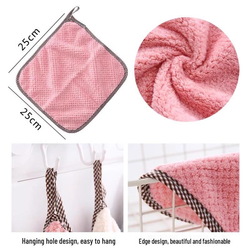 Hanging Coral Fleece Absorbent Kitchen Hand Towel, Lint-Free, Soft and Thickened