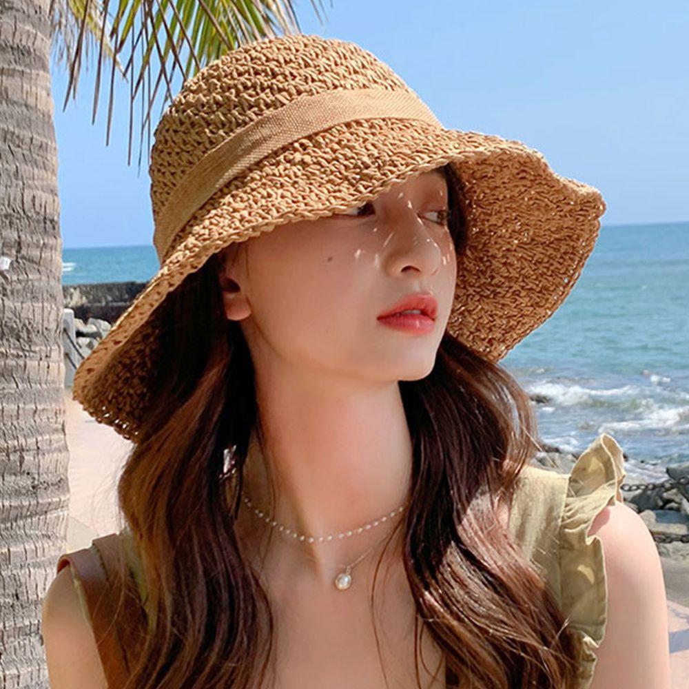 Sun Hat Solid Color Outdoor Visor Caps Seaside Straw Hat Korean Style Cap Women Sun Hat Shading Hat