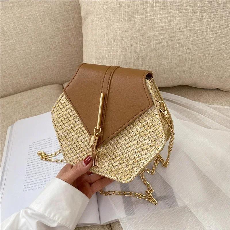 Women's straw bag with chain all-in-one bag popular new and elegant personality spring and summer