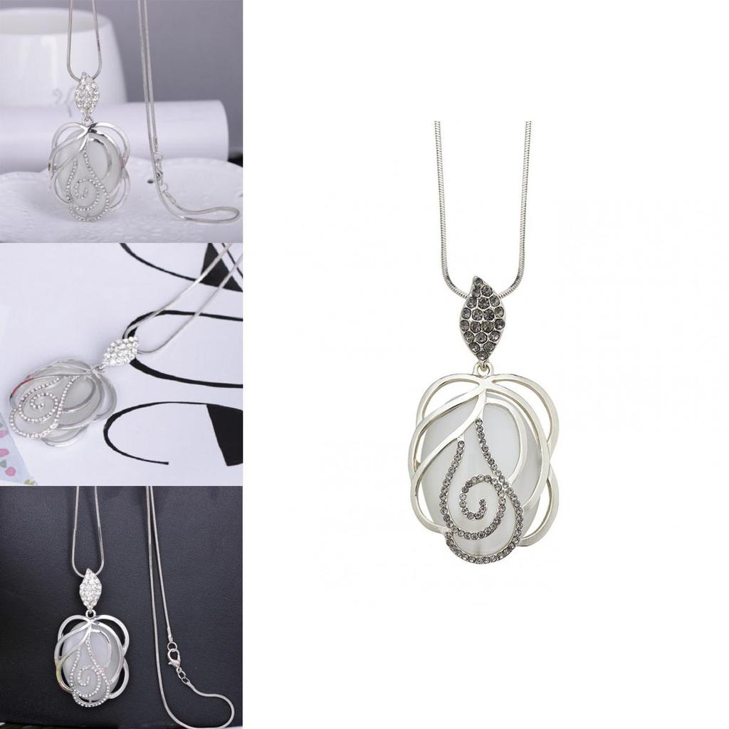 Elegant Korean Style Long Sweater Necklace With Rose Pendant And Platinum Finish