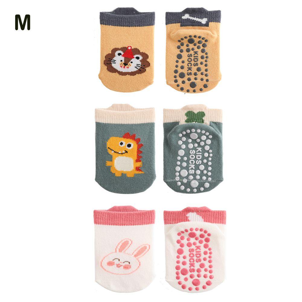 3 Pairs/Set Cartoon Animal Pattern Floor Socks Breathable Kids Step Socks Kids Cotton Socks M-A