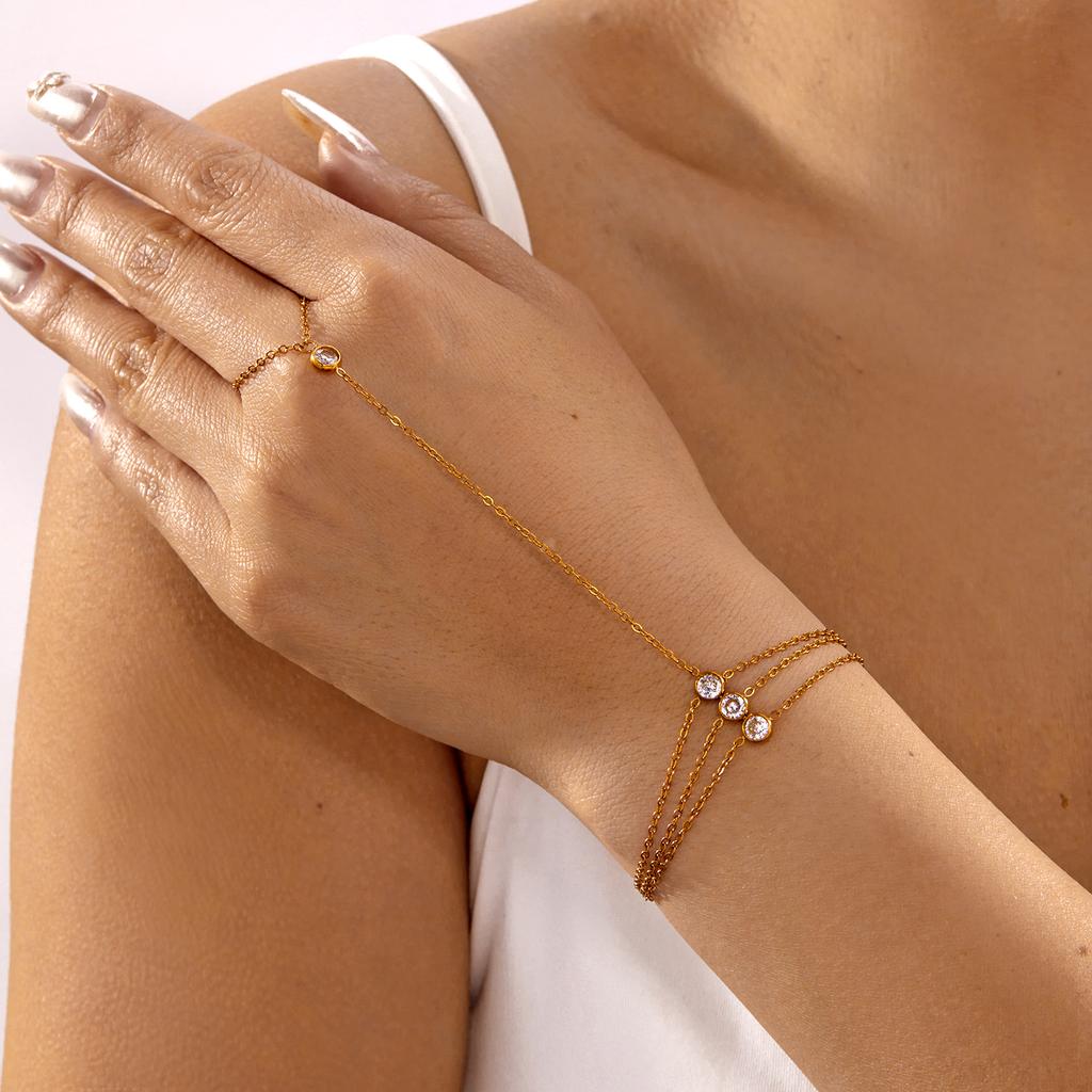 Braccialetto a Mano Minimalista in Acciaio Inossidabile per Donna Braccialetto per Dita con Zircone Catena Geometrica Multistrato Gioielli Y2K