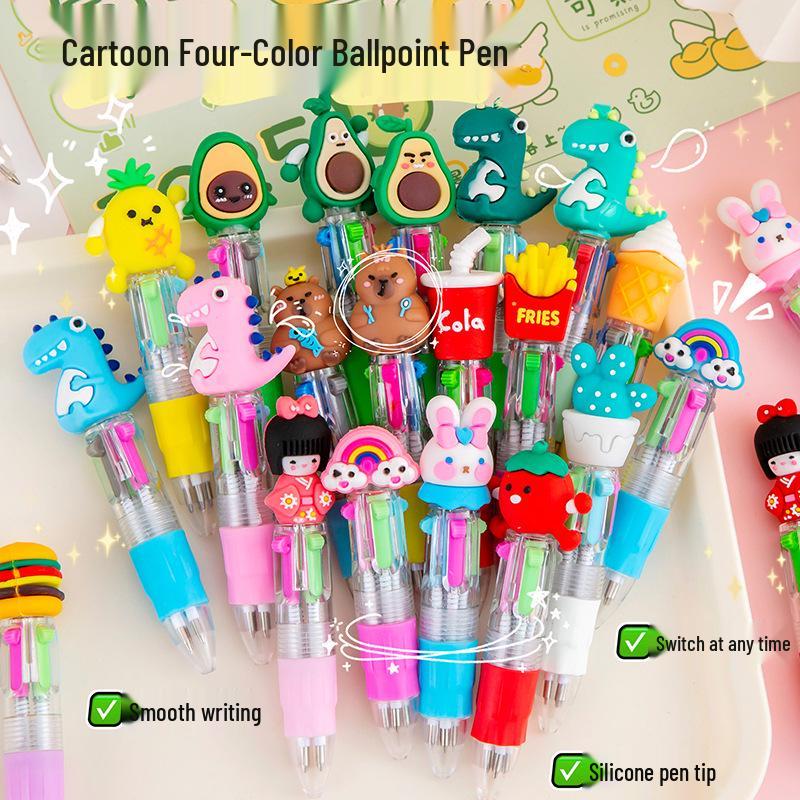 Cartoon Multi-Color Ballpoint Pen - Cute 4-Color Portable Pen for Student Journaling and Gifts