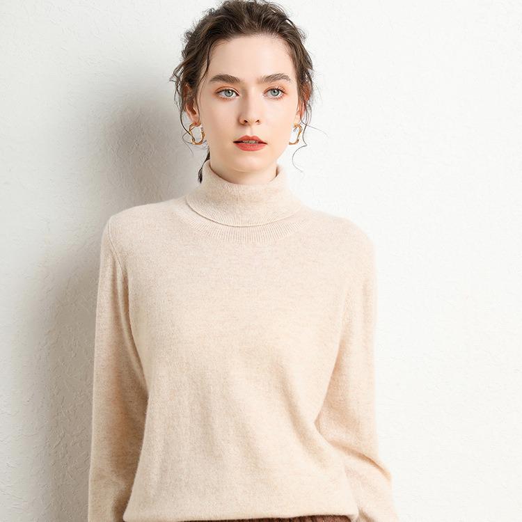 Women's High Neck Cashmere Sweater - Simple, Elegant, Plus Size Knitwear for Autumn & Winter