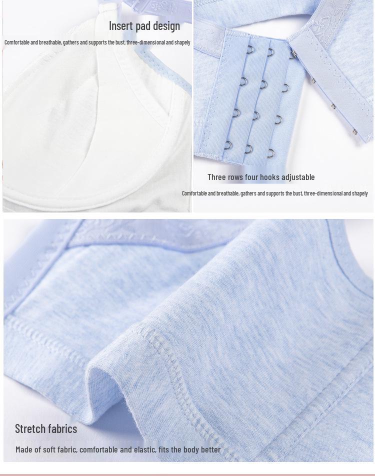 All-Cotton Wire-Free Front Closure Nursing Bra - Double Open Buckle Maternity Bra