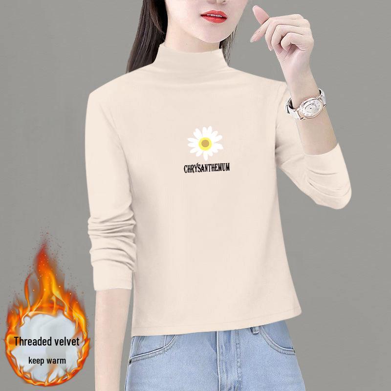 

2025 Women s Thickened Double-Sided Velvet Long-Sleeve Semi-High Neck Slim-Fit Top for Autumn/Winter 3XL [Recommended 140-150 lbs]