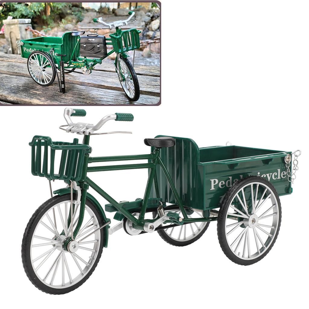 Miniature Alloy Retro Three Wheel Flatbed Truck Metal Tricycle Model Toy Vintage Car Home Decoration for