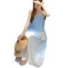 Blue gradual change suspender dress women's summer new seaside lazy holiday wind loose and thin skirt