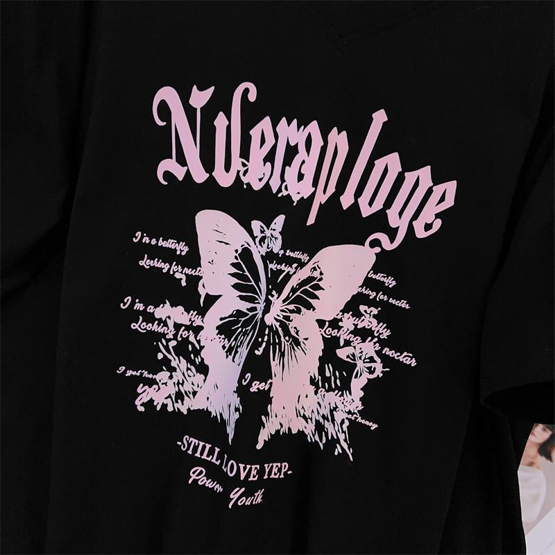Plus Size Loose Mid-Length V-Neck Short-Sleeve T-Shirt for Women (200/300/350 Jin)