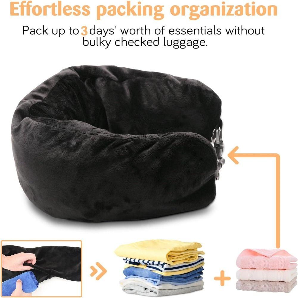 Velvet Neck Pillow Storage Bag Adjustable Neck Size U-Shapes Pillow Stuffable Travel Pillow  Flight