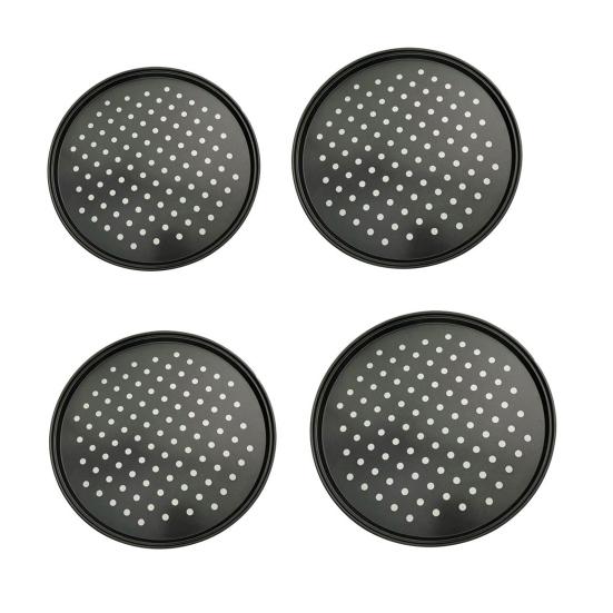 4Pcs Non-Stick Pizza Pan with Perforated Holes Heavy-Duty Round Barbecue Grill Pan Heat-Resistant Multipurpose Baking Tray for Bread Roasting Grilling