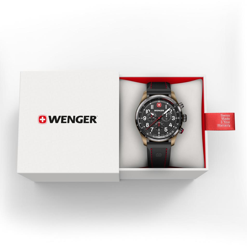 WENGER TERRAGRAPH CHRONO Chronograph Bronze Stainless Steel Case Black Black Black Silicone Quartz 100m Water Gift Analog Black Terragraph Men's
