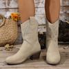 Buty retro, Botki na grubym obcasie, Nowe modne buty dla kobiet, Kozaki do połowy łydki z okrągłym noskiem