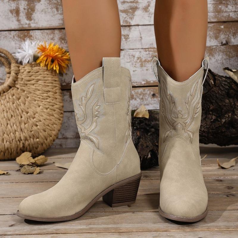 Retro Shoes, Thick-heeled Ankle Boots, New Fashion Boots for Women, Round-toed Mid-calf Boots