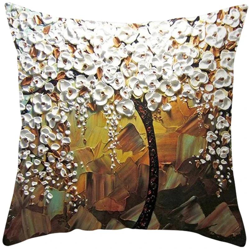 Oil Painting Tree Cushion Cover for Sofa Livingroom Pillow Case Home Decoration % Polyester Vintage Throw Pillow Cover