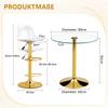 Flexible Bar Set: 89 cm Glass Table + 2 Stools with Gold-Colored Legs, Height-Adjustable & Rotatable.