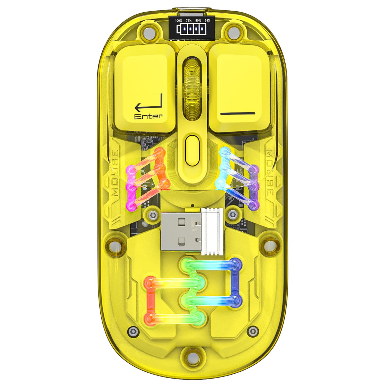 

Rechargeable Computer Mouse Wireless Dual-Mode Mouse for Gaming Office Work Yellow