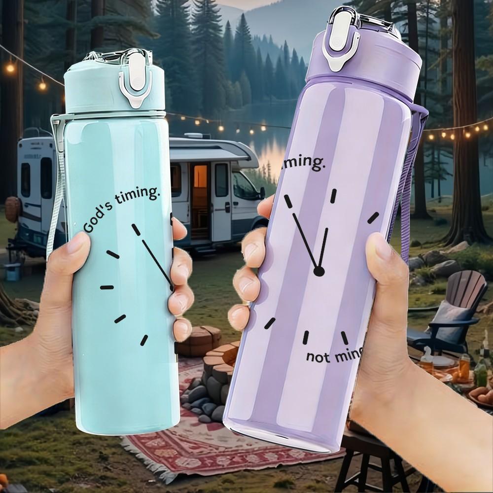 1PC Simple Clock Time Art 750ml Color Plastic Sports Water Bottle Leakproof Flip Straw Lid Suitable for Sports Office Home Use