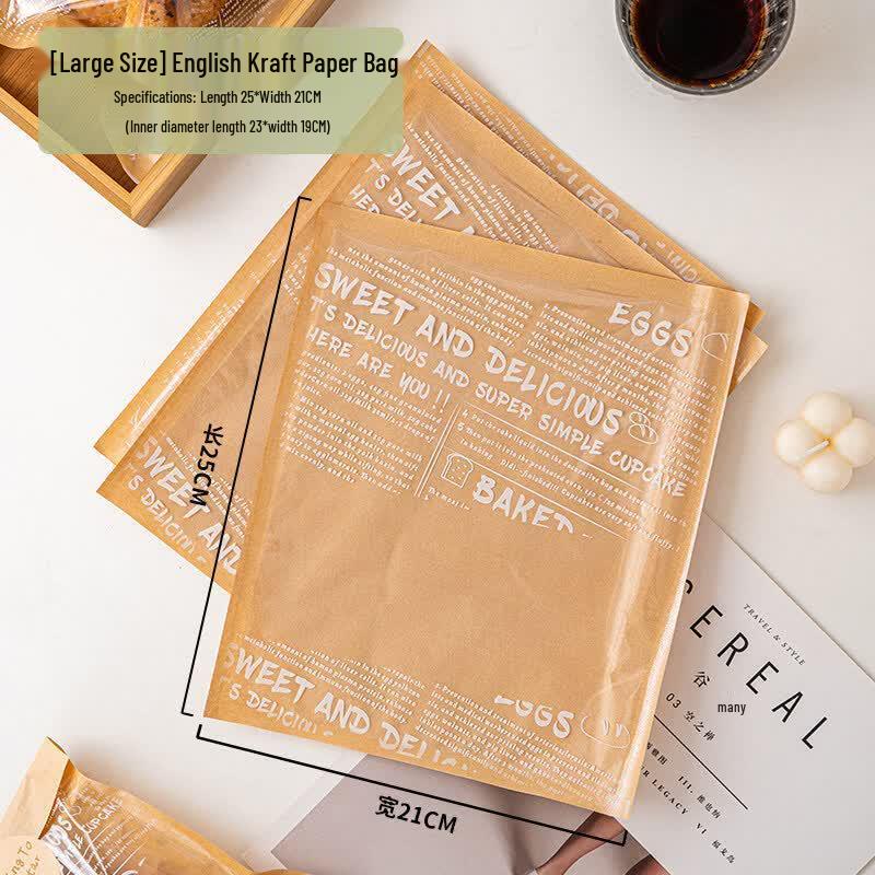 Retro Transparent French Kraft Paper Bread Packaging Bag