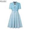 ZANZEA Women Casual Patchwork Summer Short Sleeve Print Dress