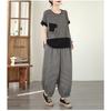 DIMANAF 2026 Plus Size Pants Suits Women Sets Suits Summer Vintage Loose Tops Shirts Long Pants Cotton Linen Casual Black