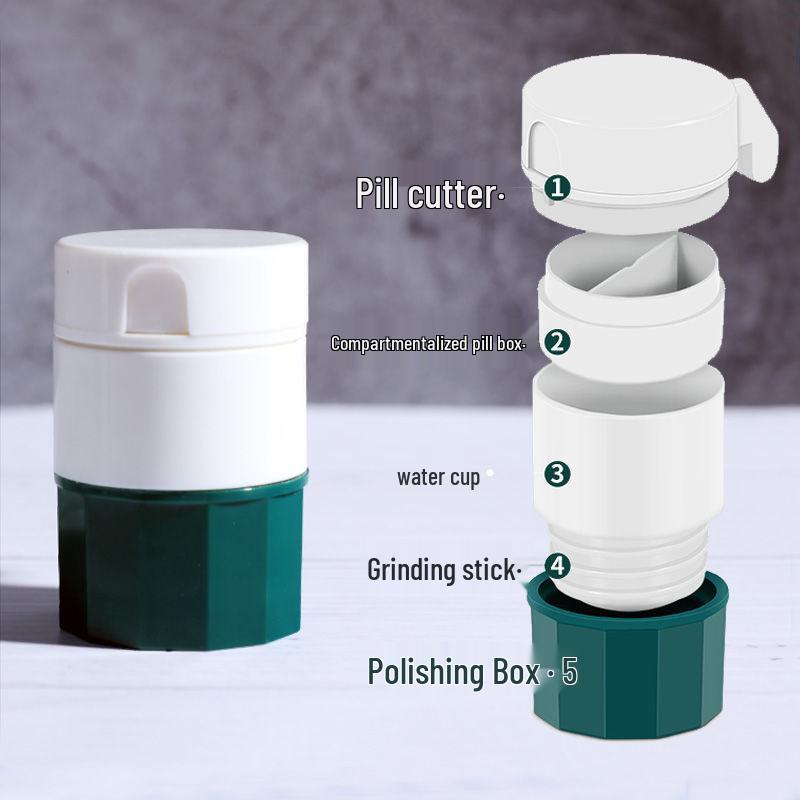 Compact 4-in-1 Pill Box: Cutter, Grinder, Splitter & Crusher for Medicine