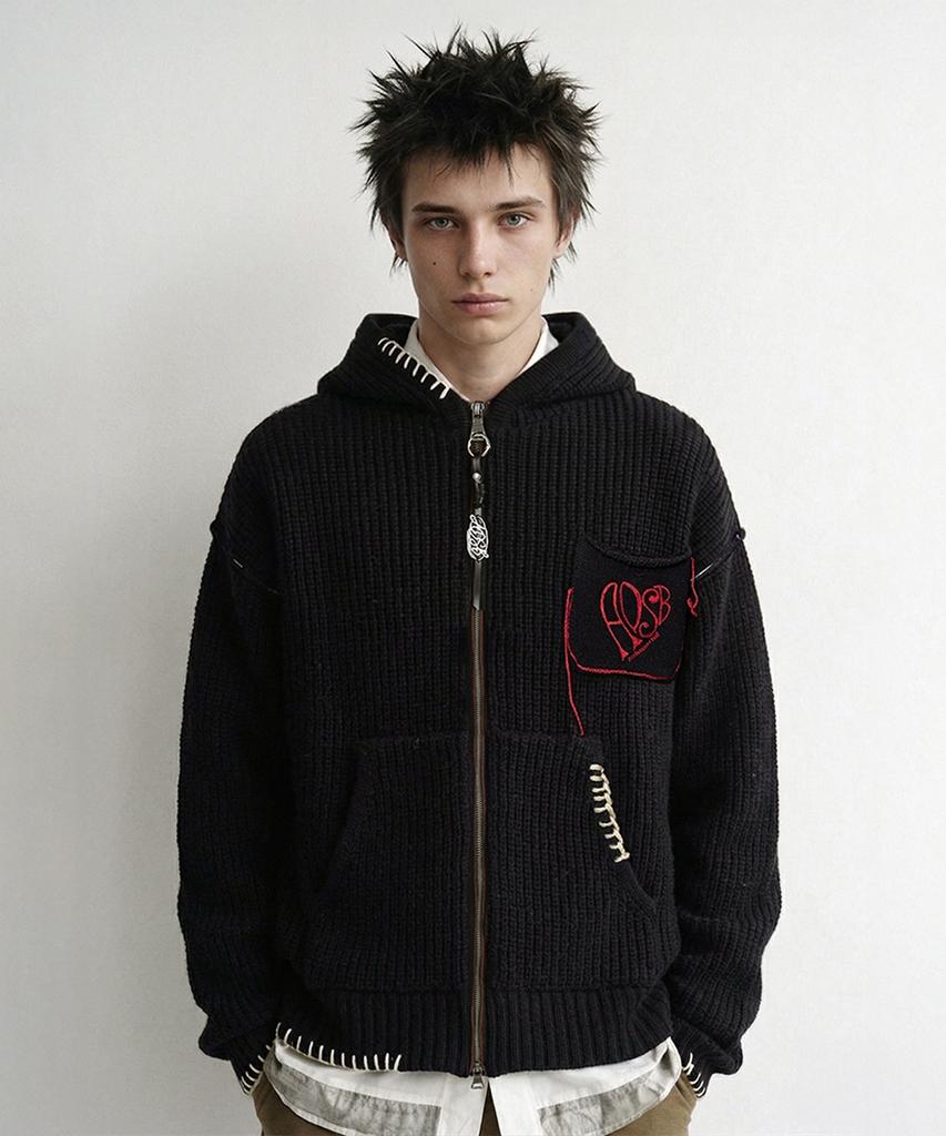 ADSB ANDERSSON BELL Unisex Heart Logo Hood Zip-Up Sweater Atb1420U(Black)