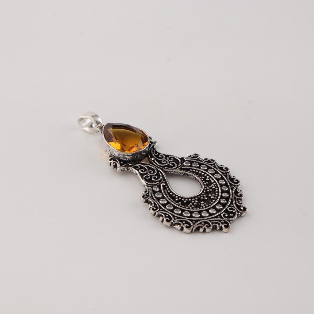 Citrine Gemstone 925 Sterling Silver Women Jewelry Pretty Oxidize Pendant 1.8" For Mother/Wife CP-45-6