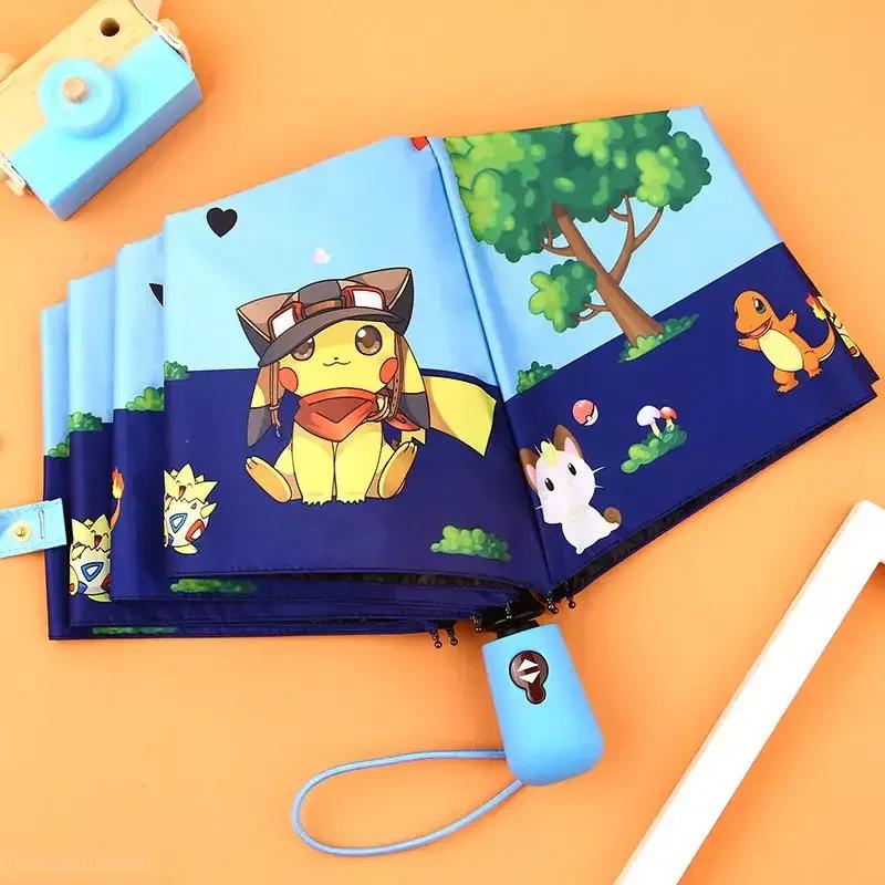 Kids Folding Umbrella Automatic Open Cartoon UV Protection Umbrella Compact Windproof for Girls Boys Women Travel