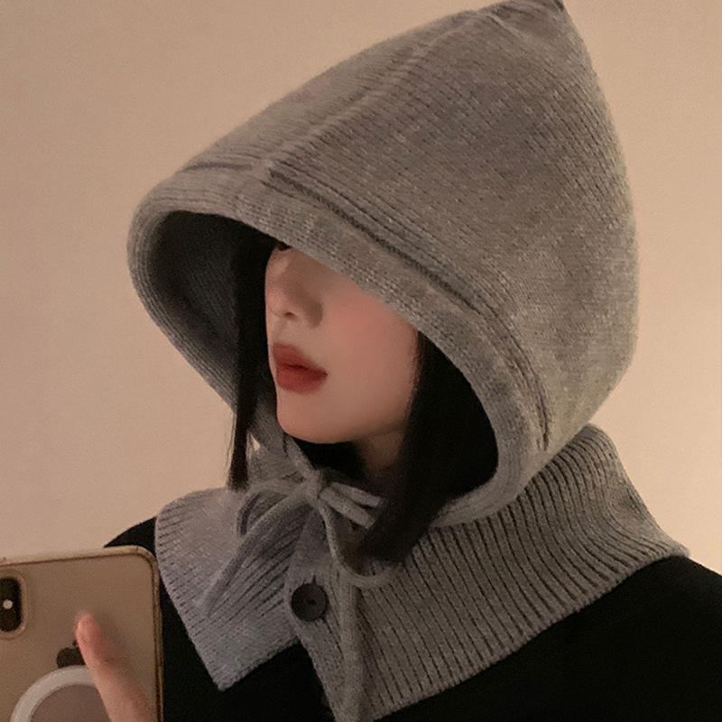 Korean balaclava hat women's winter warm hat scarf integrated knitted ear protector wool hat knitted hat