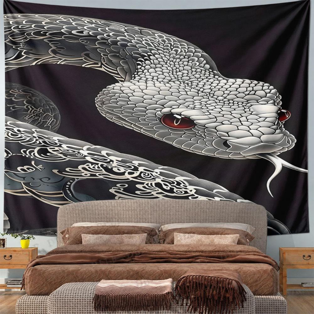 "Intricate Black and White Snake Design" Pattern Wall Hanging Tapestry Decorative Tapestry Home Decor for Bedroom and Living Room