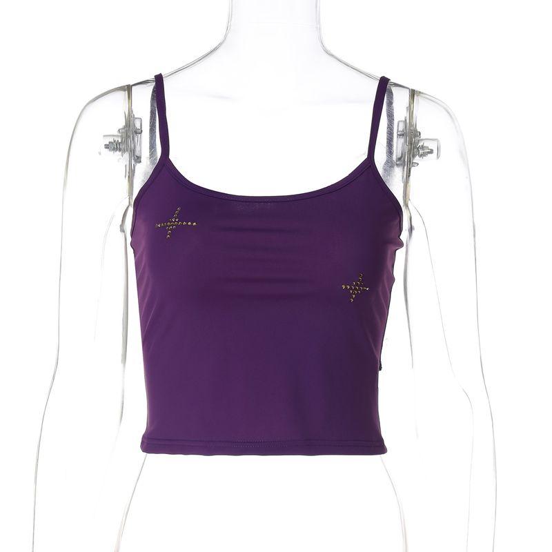 

Gusty Street Y2g Retro Sexy Ins Style Purple Rhinestone Strap Tight Tops + Gao Zhi Han Women s Hip-Wrapped Skirt Purple Tops S
