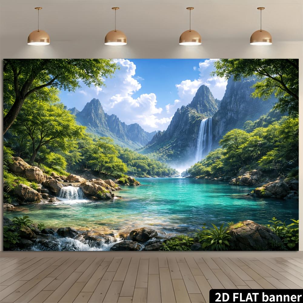 2D planar landscape waterfall and lake background fabric, suitable for indoor and outdoor photography and home wall decoration