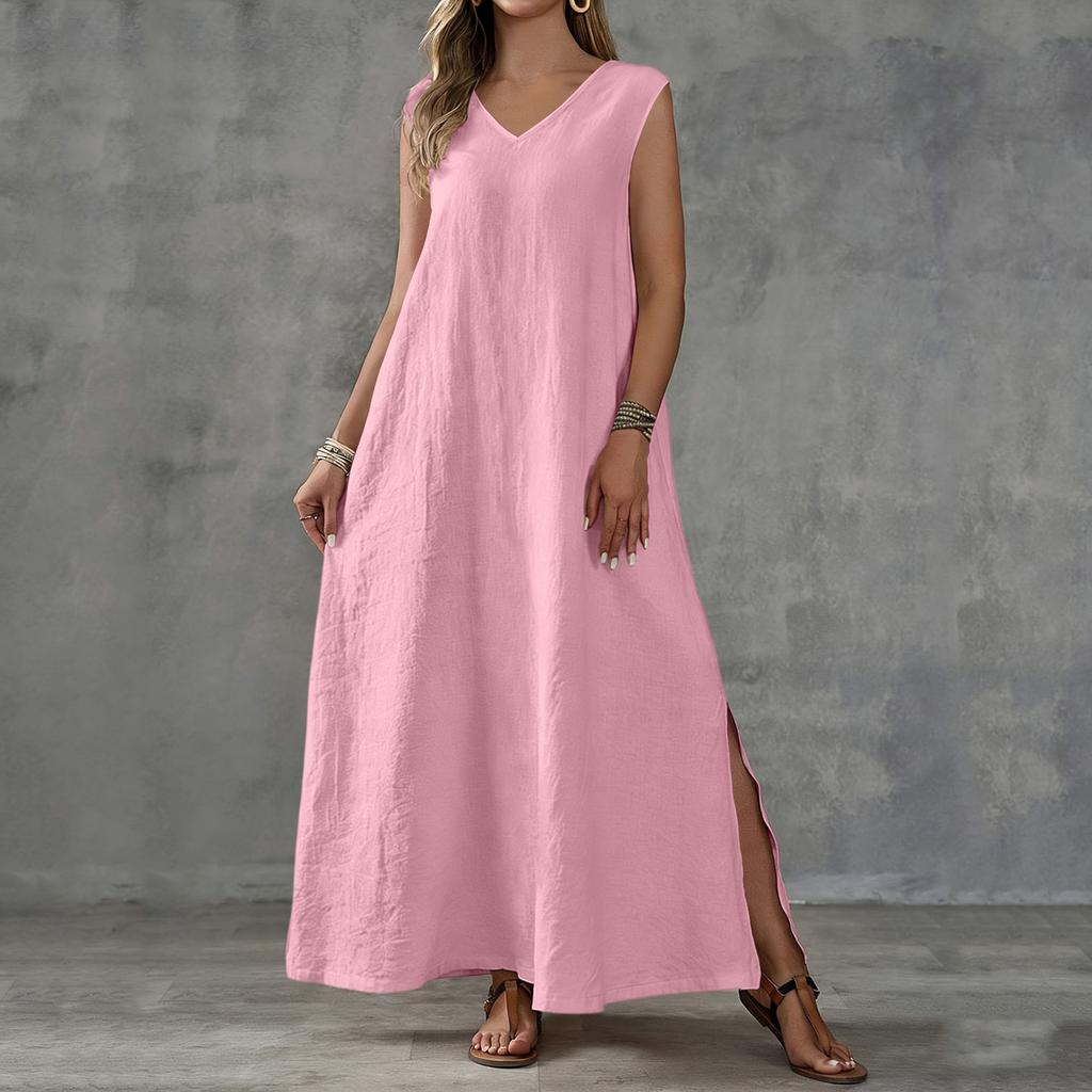Sleeveless Maxi Dress for Women Loose Fit V Neck Suitable for Wedding Guest Dress Boho Maxi Dress Spring Dress